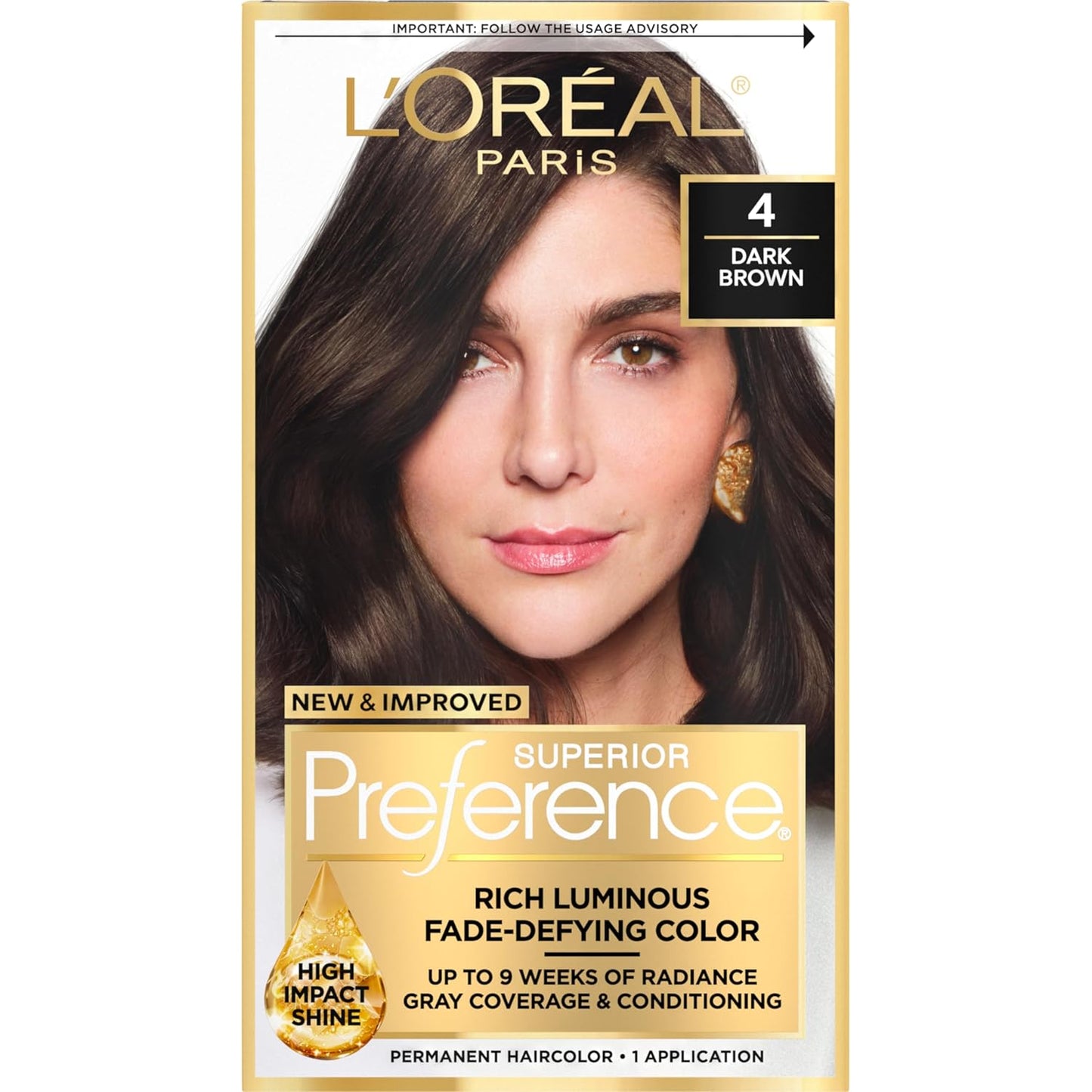 L'Oreal Paris Superior Preference Luminous Fade-Defying Permanent Hair Color, Hair Dye For Up to 9 Weeks of Radiance, Dark Brown 4, 1 Hair Dye Kit