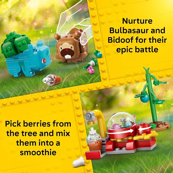 LEGO Pokémon SMART Play: Berry Bash with Bulbasaur and Bidoof 72155 | Compatible Set, Building Toys, Boys & Girls, Ages 7+, Interactive Pokémon Toys, 2 SMART Tags, 240 pieces, Gift Idea