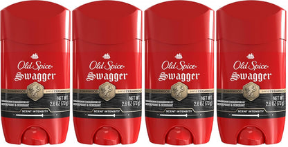 Old Spice Antiperspirant Deodorant for Men,24/7 Sweat & Odor Protection,24/7 Lasting Freshness,Invisible Solid,Swagger with Cedarwood Scent,2.6 oz,(Pack of 4)