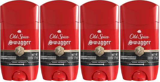 Old Spice Antiperspirant Deodorant for Men,24/7 Sweat & Odor Protection,24/7 Lasting Freshness,Invisible Solid,Swagger with Cedarwood Scent,2.6 oz,(Pack of 4)
