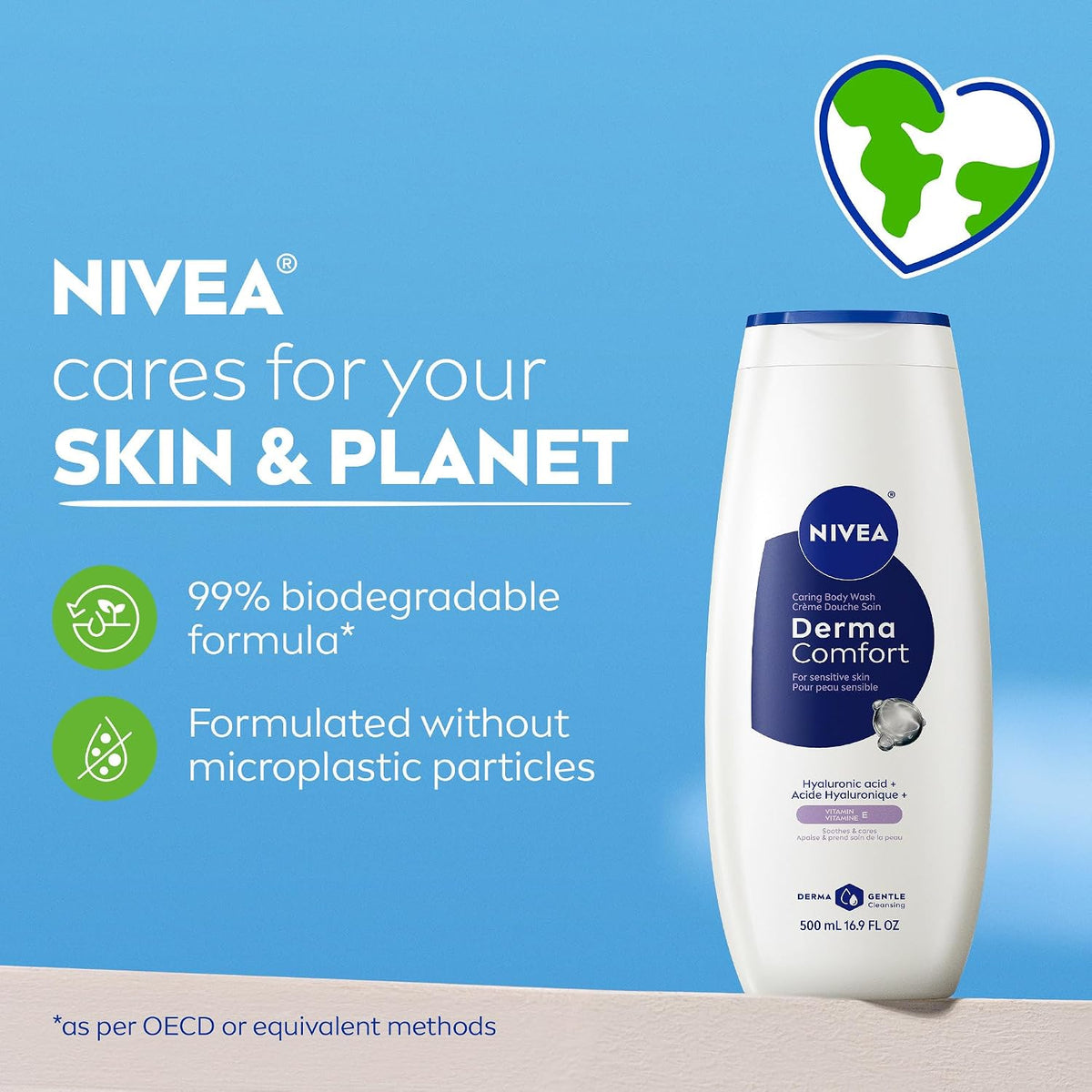 NIVEA Hydrating Body Wash for Sensitive Skin with Hyaluronic Acid and Vitamin E, Mild Fragrance, Dermatologically Tested