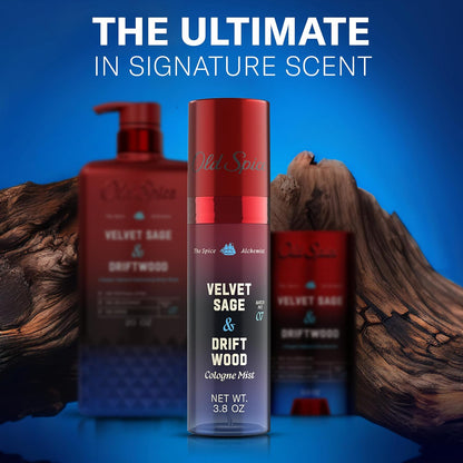 Old Spice Cologne Mist for Men, The Spice Alchemist Collection, 24/7 Cologne Infused Scent, No Trade Off Formula, Free of Parabens & Phthalates, Velvet Sage + Driftwood Scent, 3.8 oz