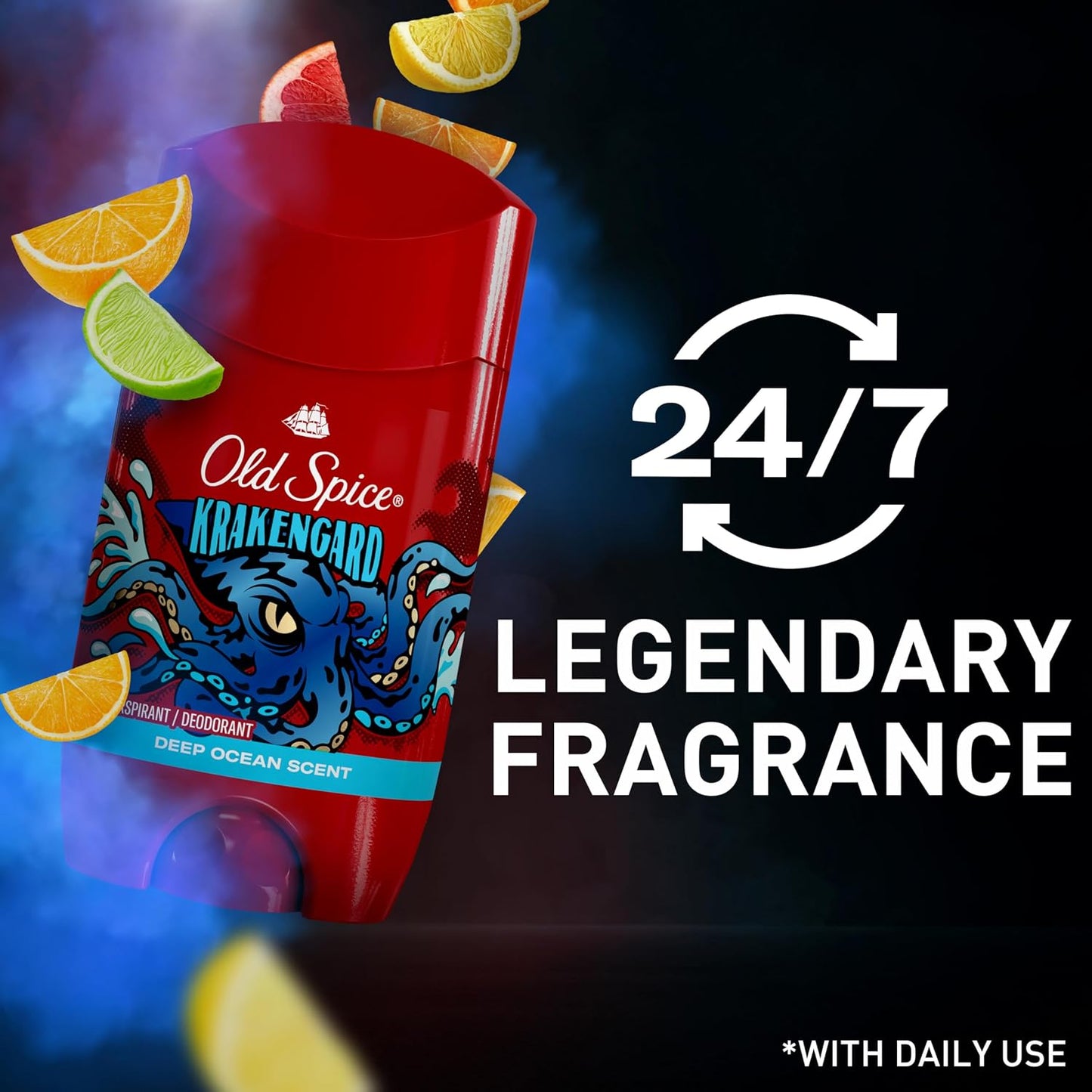 Old Spice Aluminum Free Deodorant for Men, 24/7 Odor Protection, 24/7 Freshness & Lasting Scent, Goes on Clear, Krakengard with Deep Ocean Scent, 2.6 oz