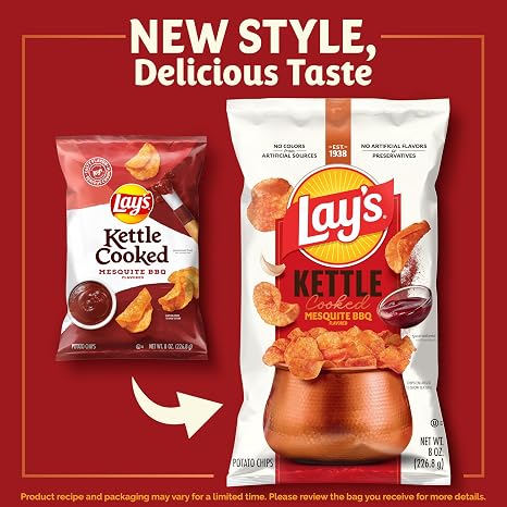 Lay's Kettle Cooked Mesquite Barbecue Flavored Potato Chips, 8 Oz