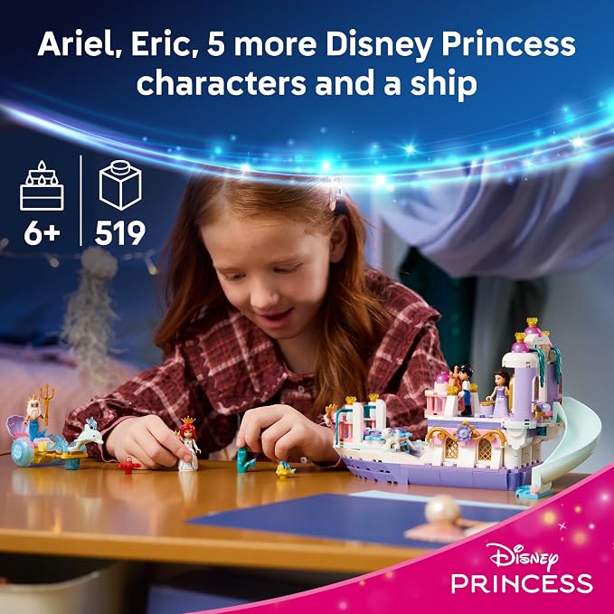 LEGO Disney Princess Ariel's Royal Wedding Boat 43299 | Building Toys for Girls & Boys, Ages 6+, The Little Mermaid Movie Character Figures, Fun Activity for Kids, 519 pieces