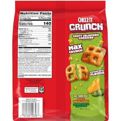 Cheez-It Crunch Cheesy Baked Snacks, Lunch Snacks, Zesty Jalapeno Cheddar, 6.5oz Bag (1 Bag)