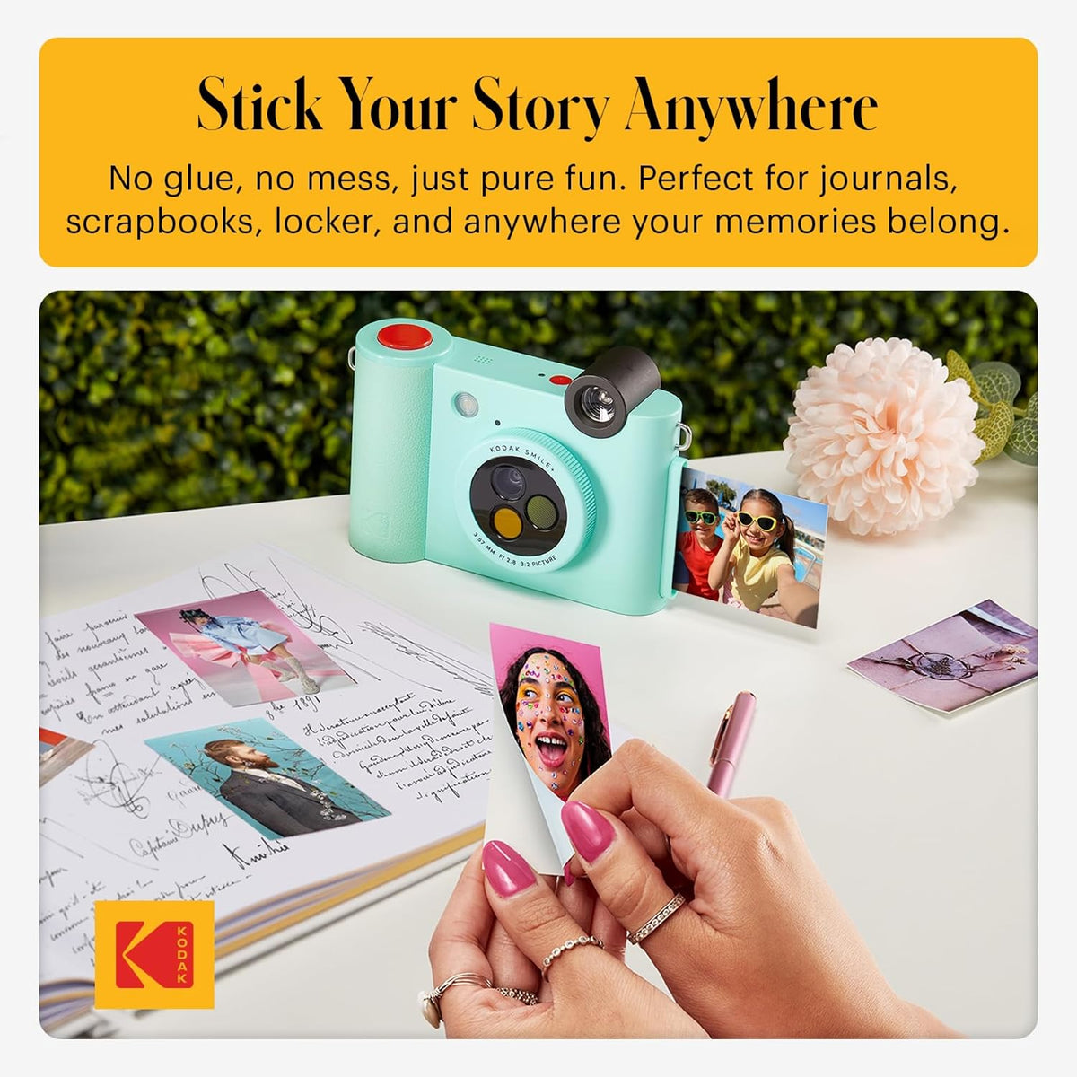 Kodak Smile+ 2-in-1 Digital Instant Print Camera & Wireless Bluetooth Photo Printer - 10MP, Special-Effect Rotating Lens, Zink 2x3” Sticky-Back Photos, Print via Fun App from Smart Devices - Green