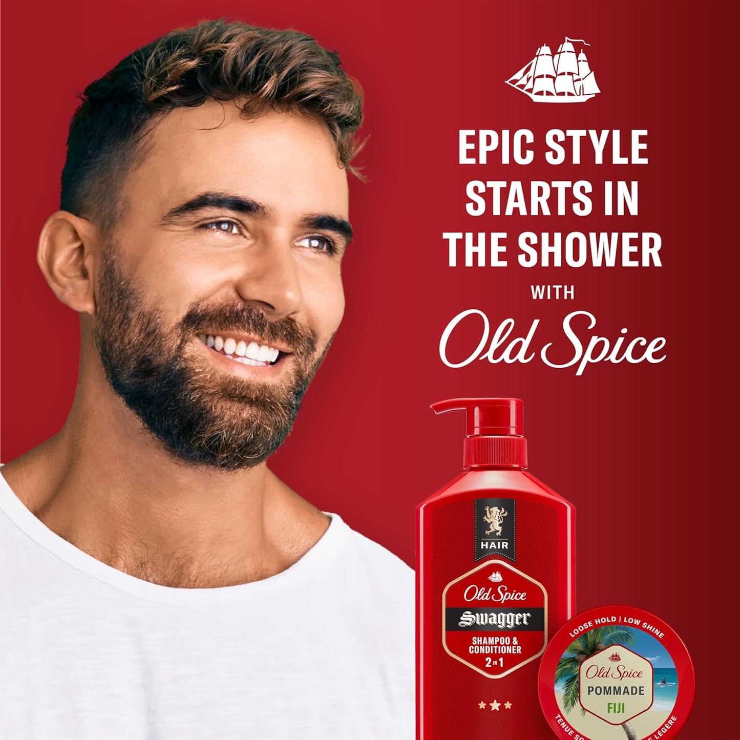 Old Spice Fiji Pomade for Men, Loose Hold, Low Shine, Men's Hair Styling, 2.22 Oz Each, Twin Pack (Pack of 4)