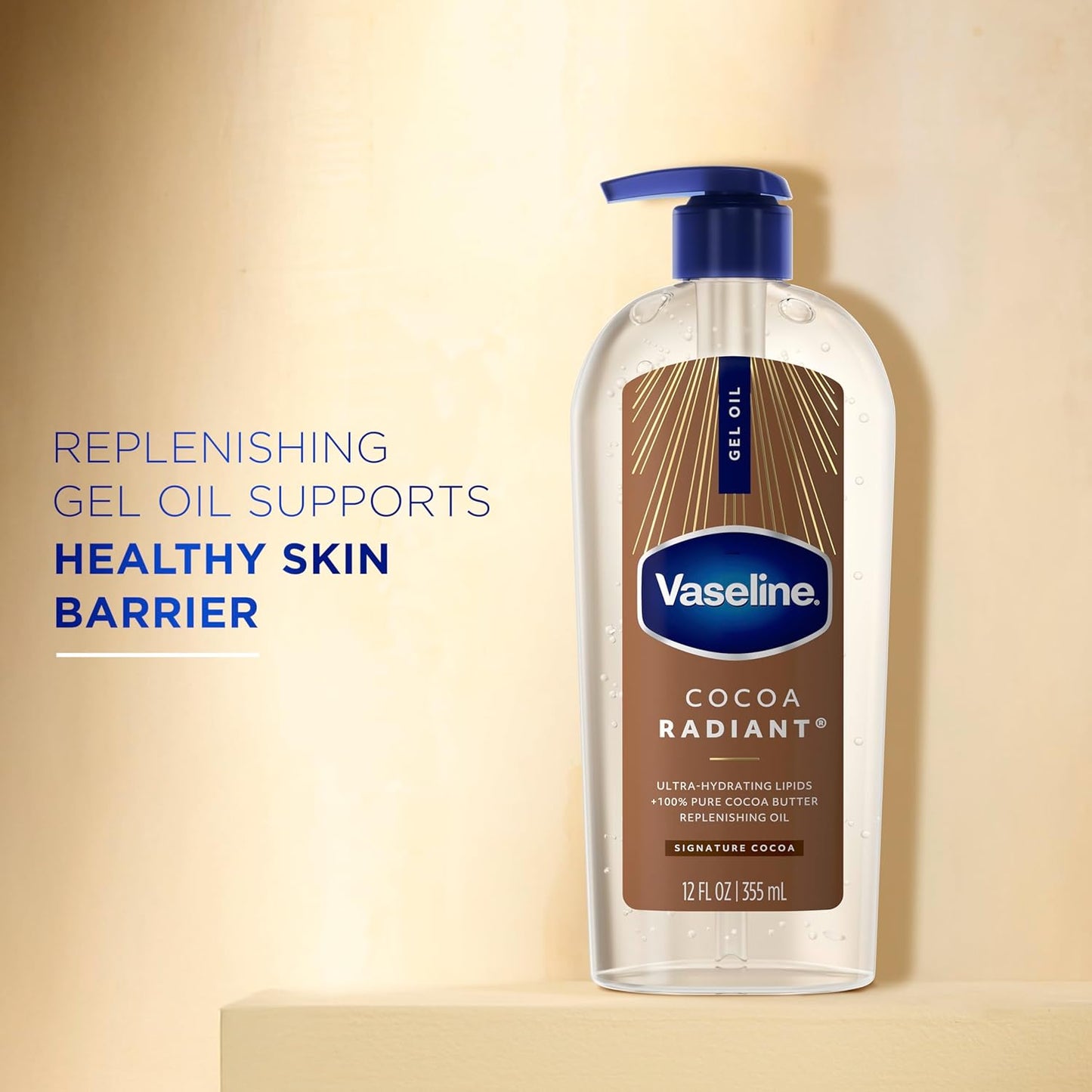 Vaseline Intensive Care Cocoa Radiant Body Gel Oil with 100% Pure Cocoa Butter, 12 oz