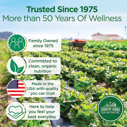 Country Farms Super Greens Chocolate Flavor, 50 Organic Super Foods, USDA Organic Drink Mix (Wheat Grass, Spirulina, Chlorella) Mushrooms & Probiotics, with Fiber, Natural Energy, 30 Servings