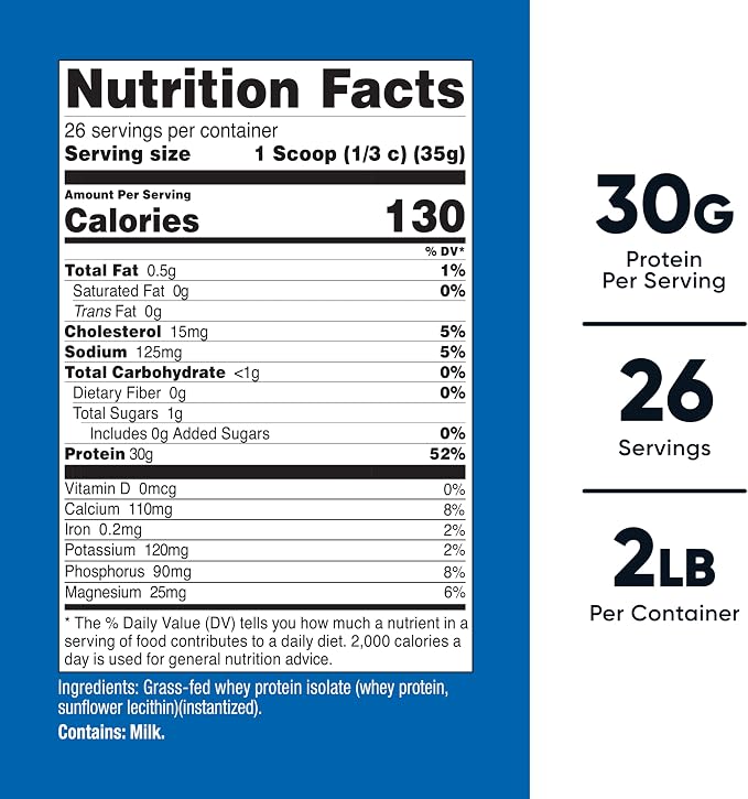 Nutricost Grass-Fed Whey Protein Isolate (Unflavored) 2LBS