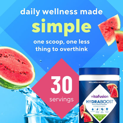Vitafusion Hydraboost Hydration Drink Mix, Electrolytes Support Daily Hydration, Vitamins Support Cellular Energy & Immune Health, Prebiotic Fiber Supports Gut Health, Watermelon Blast, 30 Servings