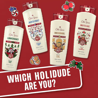 Old Spice Body Wash for Men, Holidudes Holiday Edition, 24/7 Holiday Freshness, Lasting Scent and Rich Lather, Stocking Stuffer, BruteCake with Iced Cranberry Scent, 16 oz