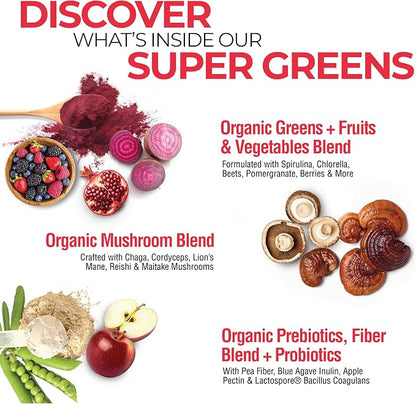 Country Farms Super Greens Power Pack, 50 Organic Super Foods, Greens Powder with Probiotics for Gut Health & Bloating Relief, Supports Energy, Unflavored & Berry, 40 Serving