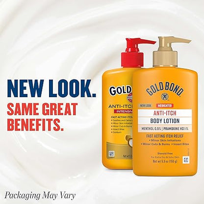 Gold Bond Medicated Anti-Itch Body Lotion, Fast Acting Itchy Skin Relief | Soothe dry skin, medicated lotion for itchy areas, Steroid free, menthol and pramoxine HCl, 5.5 oz