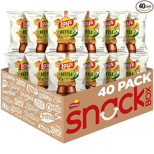 Lay's Kettle Cooked Potato Chips, Jalapeno, 0.85 Ounce (Pack of 40)