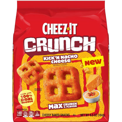Cheez-It Crunch Cheesy Baked Snacks, Lunch Snacks, Kick'n Nacho Cheese, 6.5oz Bag (1 Bag)