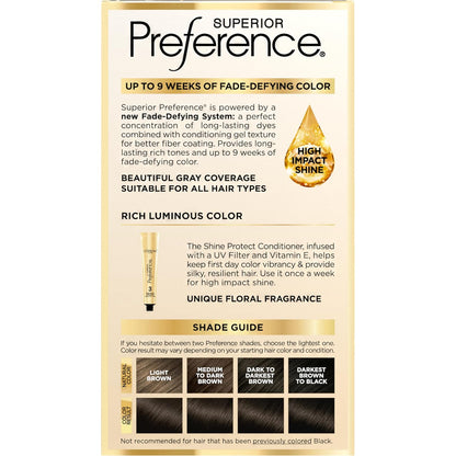 L'Oréal Paris Superior Preference Luminous Fade-Defying Permanent Hair Color, Hair Dye For Up to 9 Weeks of Radiance, Soft Black 3, 1 Hair Dye Kit