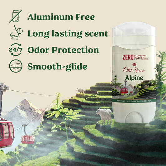 Old Spice Aluminum Free Deodorant for Men, 24/7 Lasting Freshness & Long Lasting Scent, 24/7 Sweat & Odor Protection, Alpine with Hemp Seed Oil + Green Tea Scent, 3.0 oz (Pack of 3)