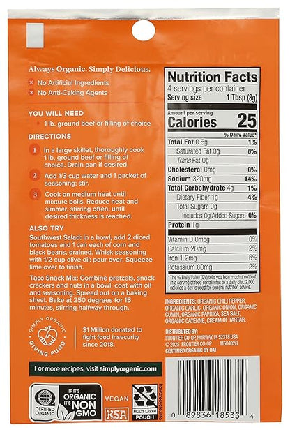 Simply Organic, Seasoning Mix Southwest Taco, 1.13 Oz