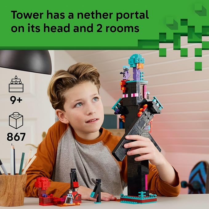 LEGO Minecraft The Enderman Tower Building Toy for Boys & Girls - Video Game Building Set for Kids, Ages 9+ - 2 Toys in 1 for Player Vs. Player Pretend Play - Gift Idea for Gamers - 21279