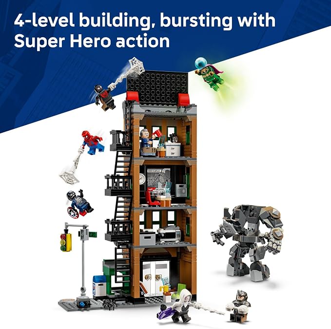 LEGO Marvel Spider-Man vs. Mysterio: The Daily Bugle Building Toy - Pretend Play Set with 7 Minifigures & Rhino Mech - Super Hero Toy for Boys & Girls, Ages 10+ - Gift Idea for Birthdays - 76342