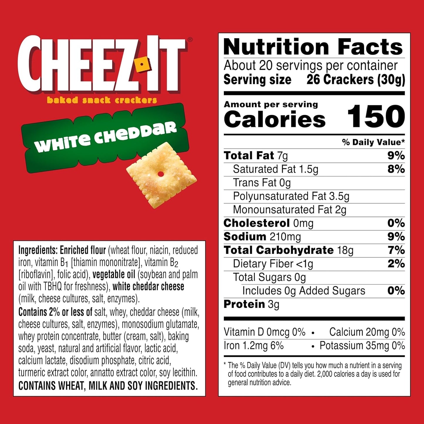 Cheez-It Cheese Crackers, Baked Snack Crackers, Lunch Snacks, Family Size, White Cheddar, 21oz Box (1 Box)
