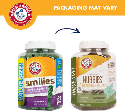 Arm & Hammer Nubbies, Dental Dog Treats, Mint Flavor, 62 Count Bucket
