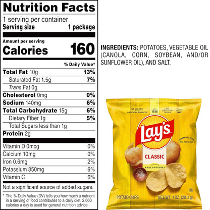Lay's Potato Chips, Classic, 1 Ounce (Pack of 40)