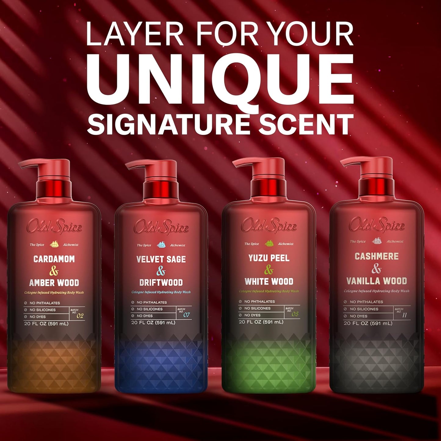 Old Spice Body Wash for Men, The Spice Alchemist Collection, 24/7 Cologne Infused Hydration, No Trade Off Formula, Free of Phthalates Silicones & Dyes, Cashmere + Vanilla Wood Scent, 20 oz