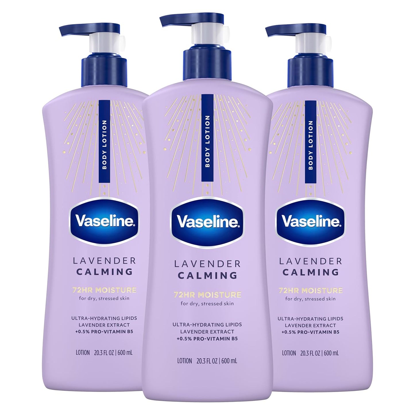 Vaseline Intensive Care Calm Healing Body Lotion 3 count for Dry Skin Made with Ultra-Hydrating Lipids and Lavender Extract to Heal and Restore Dry Skin 20.3 oz