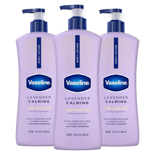 Vaseline Intensive Care Calm Healing Body Lotion 3 count for Dry Skin Made with Ultra-Hydrating Lipids and Lavender Extract to Heal and Restore Dry Skin 20.3 oz