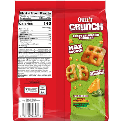 Cheez-It Crunch Cheesy Baked Snacks, Lunch Snacks, Zesty Jalapeno Cheddar (6 Bags)