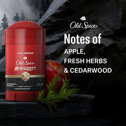 Old Spice Sweat Defense Antiperspirant & Deodorant for Men, 24/7 Ultimate Sweat Protection, Long Lasting Scent, Soft Solid, Swagger with Cedarwood Scent, 2.6 oz (Pack of 2)