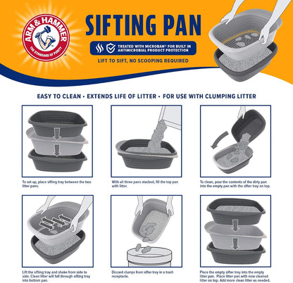 Arm & Hammer Large Sifting Litter Box Scoop Free Cat Litter Tray with Microban