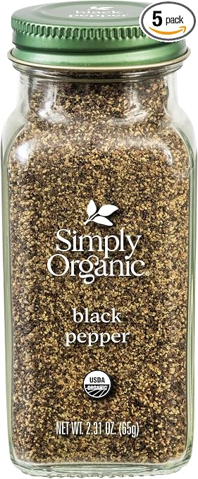 Simply Organic Ground Black_Pepper, Medium Ground_Pepper, Certified Organic, Kosher, Potent_Pepper Taste, 2.31-Ounce Jar (Pack of 5)