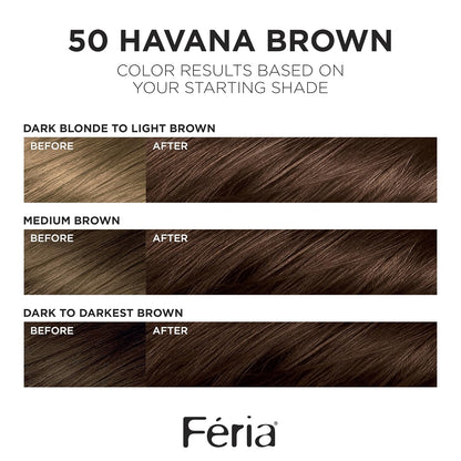 L'Oreal Paris Feria Multi-Faceted Shimmering Permanent Hair Color, 50 Havana Brown (Medium Brown), Pack of 2, Hair Dye