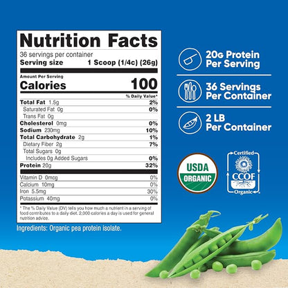 Nutricost Organic Pea Protein Isolate Powder (2LBS) Unflavored