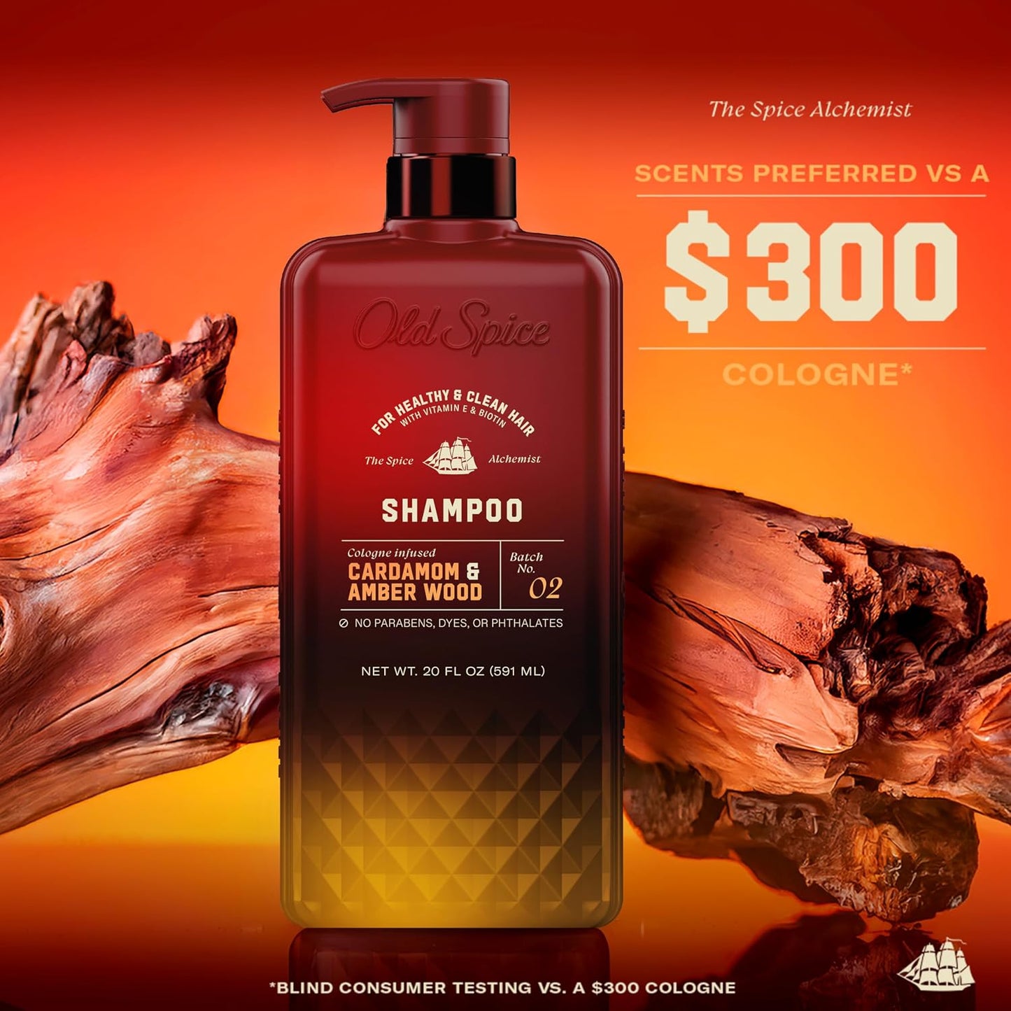 Old Spice Men's Shampoo, The Spice Alchemist Collection, Cologne-Infused Cardamom and Amber Wood Scent, Free of Parabens & Phthalates, 20 fl oz