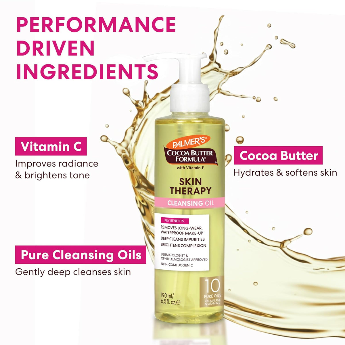 Palmer's Cocoa Butter Formula Skin Therapy Cleansing Oil,Gentle Makeup Remover with Rosehip Oil and Vitamin C,6.5 Ounce,(Pack of 2)
