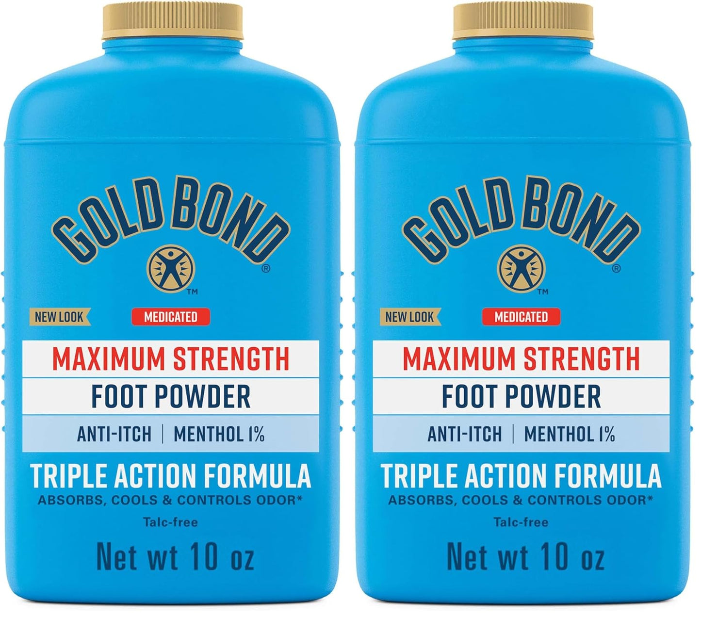 Gold Bond Medicated Talc-Free Foot Powder 10 oz., Maximum Strength Odor Control & Itch Relief (Pack of 2)