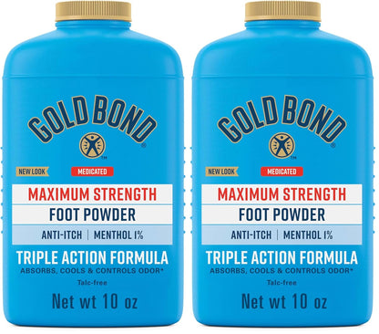 Gold Bond Medicated Talc-Free Foot Powder 10 oz., Maximum Strength Odor Control & Itch Relief (Pack of 2)