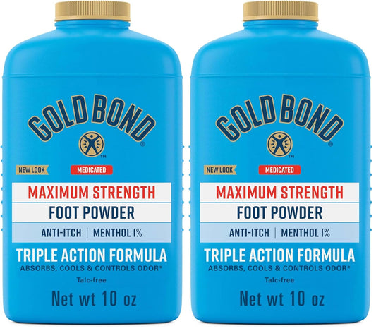 Gold Bond Medicated Talc-Free Foot Powder 10 oz., Maximum Strength Odor Control & Itch Relief (Pack of 2)