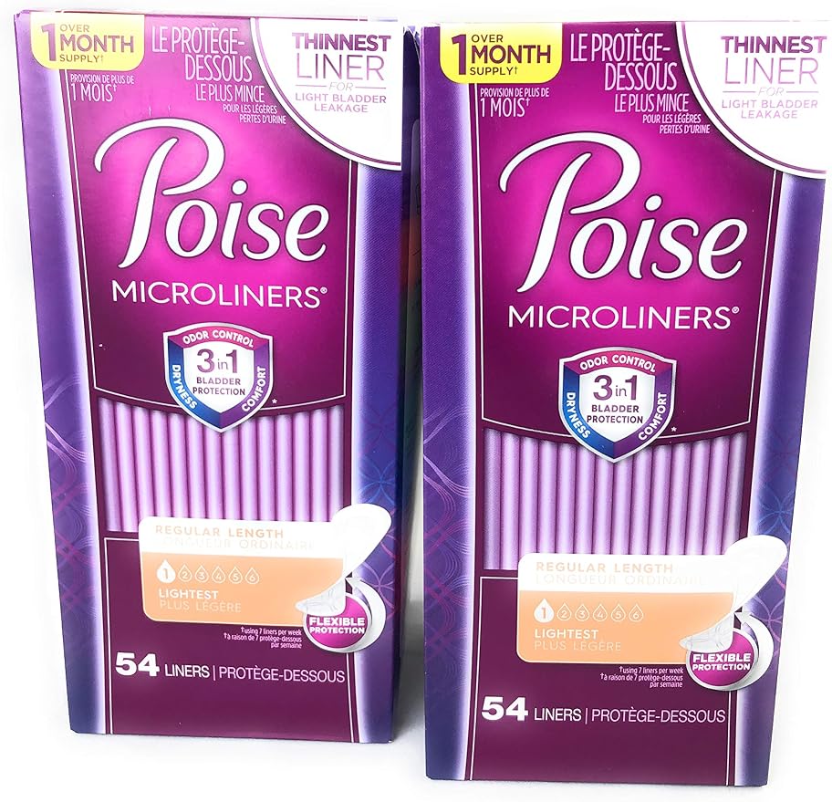 Poise Microliners, incontinence panty liners, lightest absorbency, regular, 54 Count, PACK OF 2