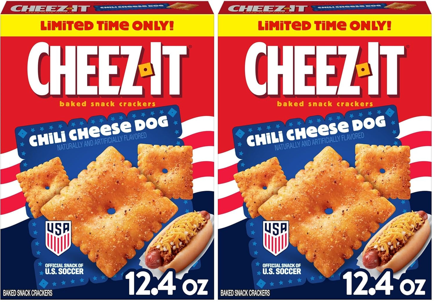 Cheez-It Baked Snack Crackers, U.S. Soccer Sponsor, Chili Cheese Dog, 12.4oz Box (1 Box) (Pack of 2)