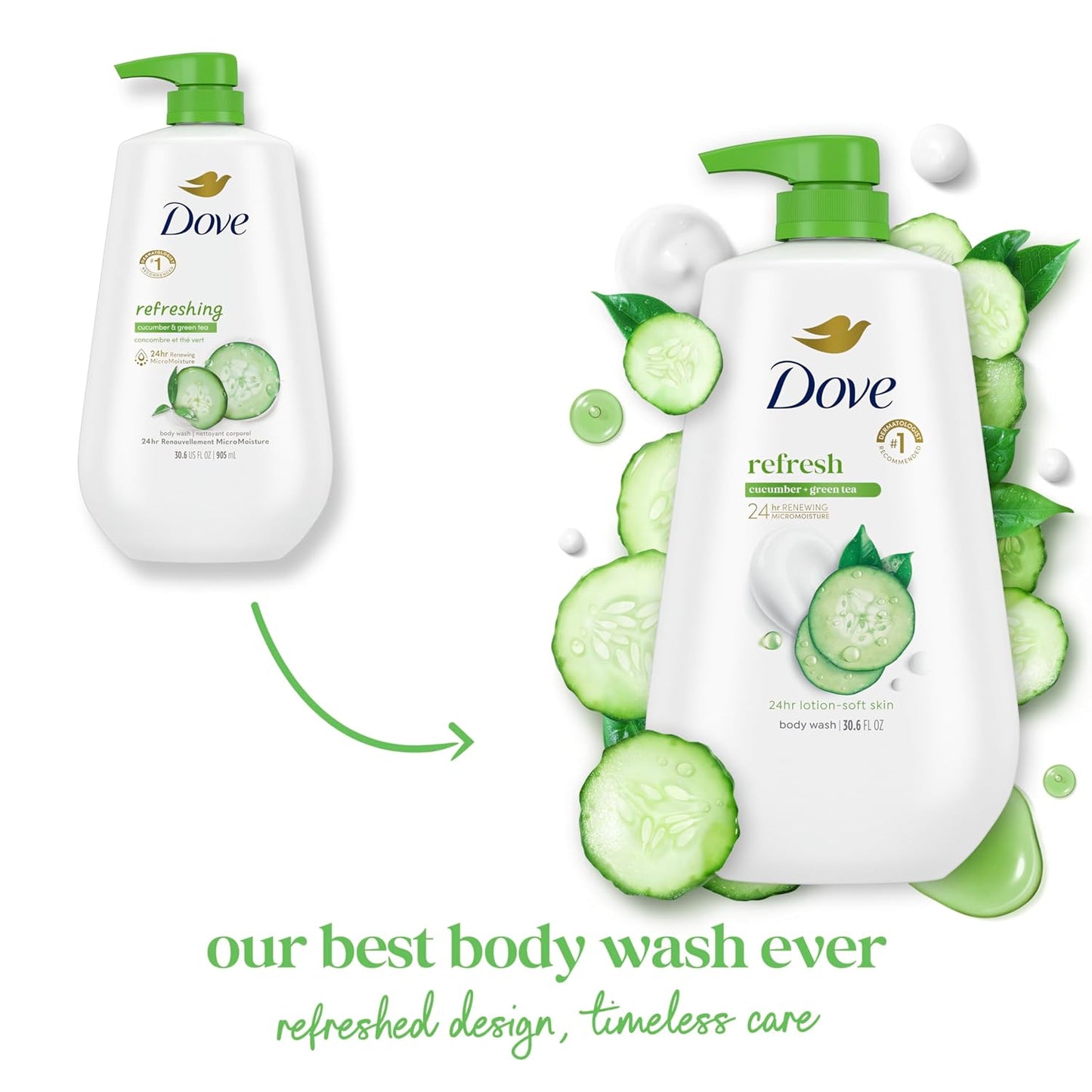 Dove 24hr Lotion Body Wash Refresh Cucumber & Green Tea, 30.6 oz | Hydrating body wash with MicroMoisture and a refreshing spa-inspired scent