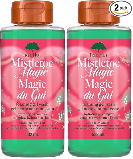 Tree Hut Mistletoe Magic Foaming Gel Wash, Moisturizing & Hydrating Body Wash with Shea Butter, Cleanses Skin Leaving It Soft & Fresh, 18 fl oz (Pack of 2)