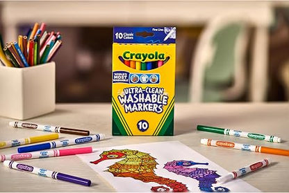 Crayola Ultra-Clean Washable Markers, Fine Line Multicolor, 10 Count