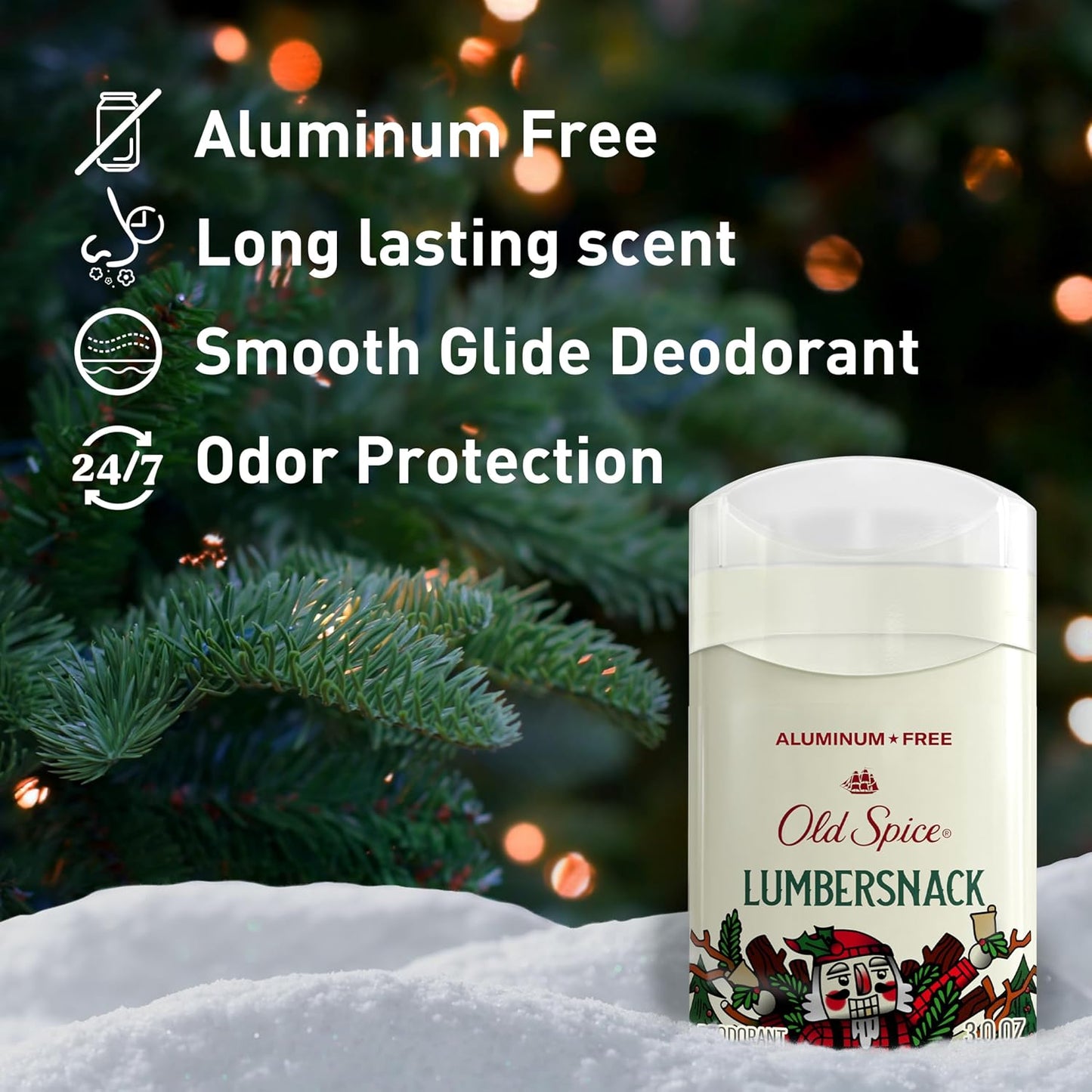 Old Spice Aluminum Free Deodorant for Men, Holidudes Limited Edition, 24/7 Holiday Freshness, Odor Protection, Stocking Stuffer, Lumbersnack with Fresh Pine Scent, 3.0 oz
