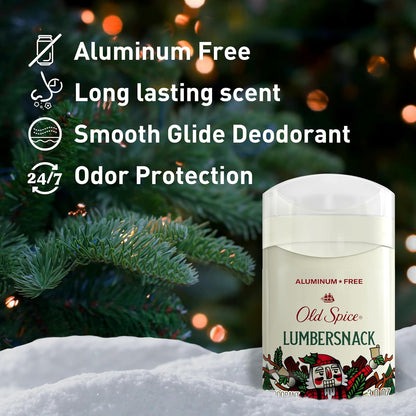 Old Spice Aluminum Free Deodorant for Men, Holidudes Limited Edition, 24/7 Holiday Freshness, Odor Protection, Stocking Stuffer, Lumbersnack with Fresh Pine Scent, 3.0 oz
